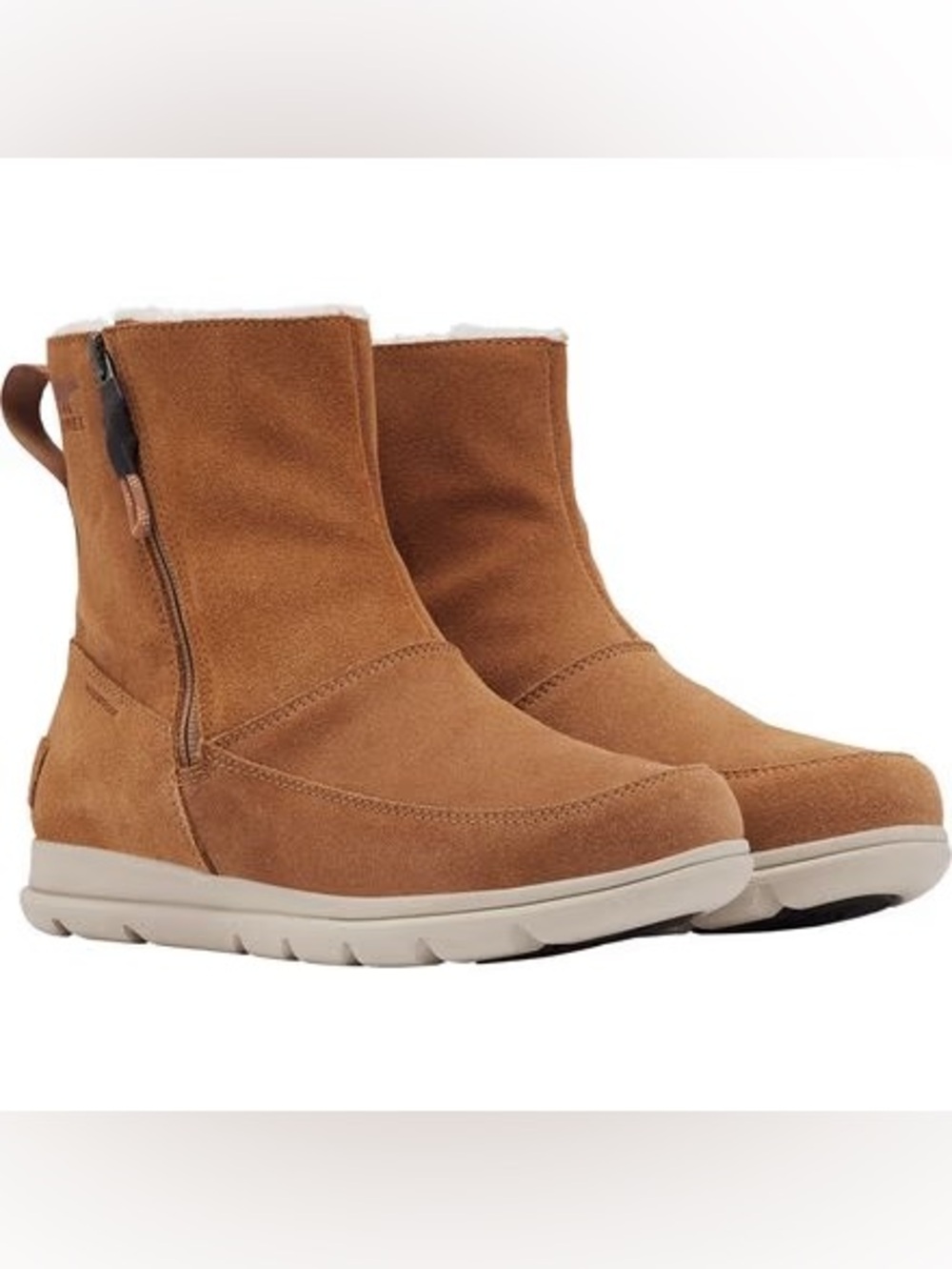 Sorel explorer zip boots in camel brown